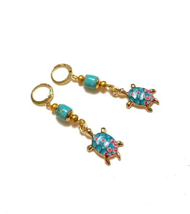 Turquoise met gouden Schildpad Oorbellen