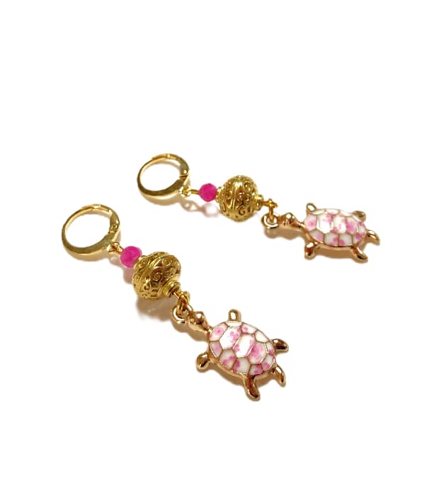 Schildpad Bedeloorbellen Roze met Goud 2