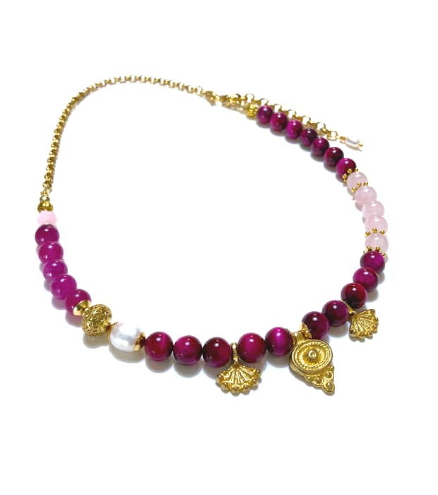 Fuchsia & Roze Ketting met Halfedelstenen in goud