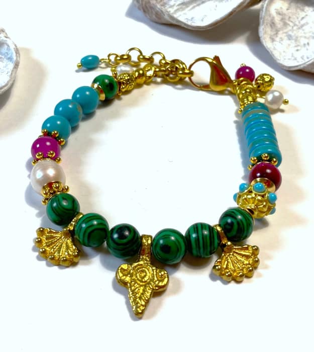 armband malachiet messing bedel 1