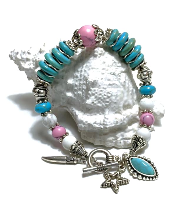 Turquoise met Roze Armband met Halfedelstenen in zilver 2