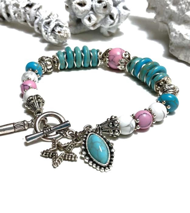Turquoise met Roze Armband met Halfedelstenen in zilver
