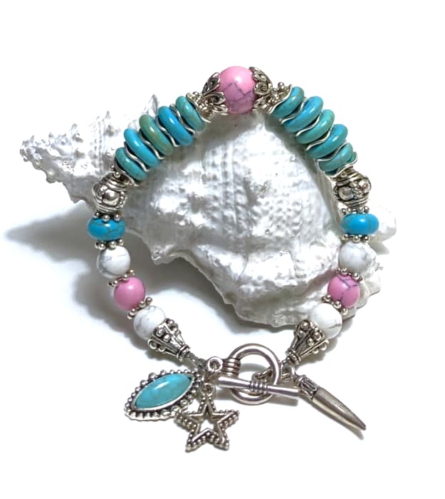 Turquoise met Roze Armband met Halfedelstenen in zilver