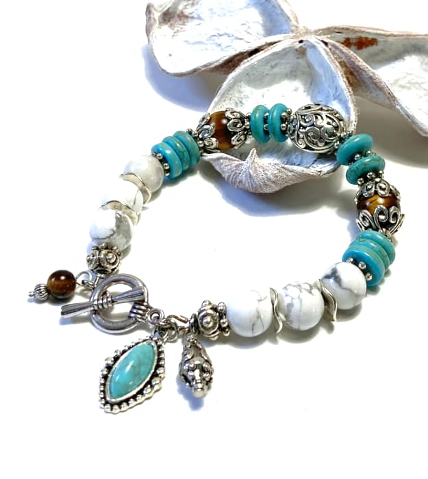 Turquoise Bedel Armband met Tijgeroog in zilver