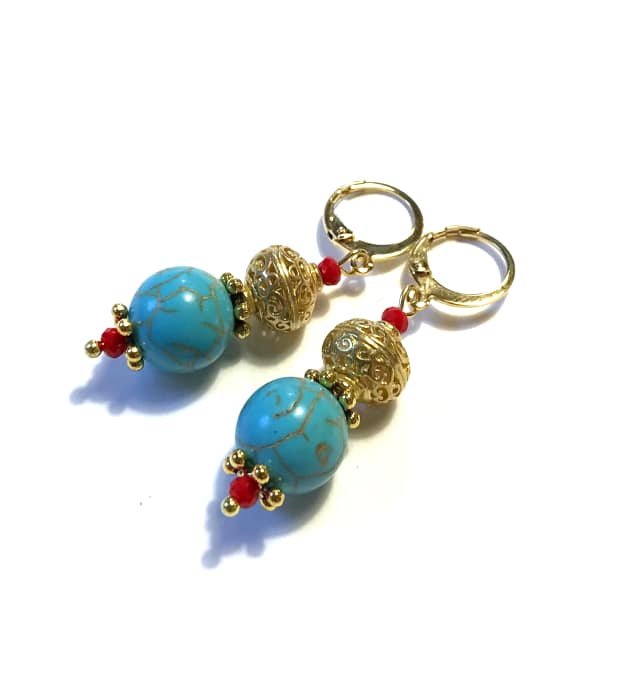 Kleurrijke Statement Oorbellen in goud, turquoise en rood 2