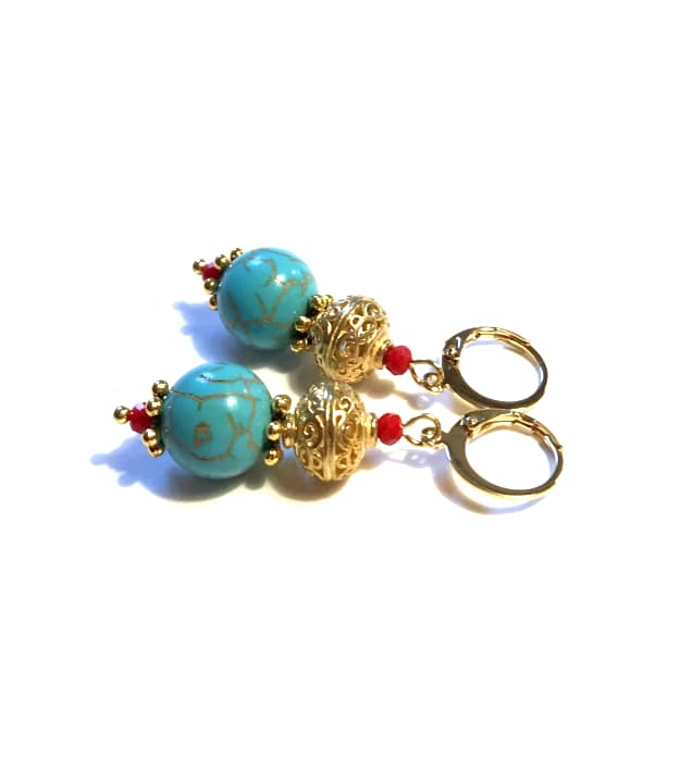 Kleurrijke Statement Oorbellen in goud, turquoise en rood 3