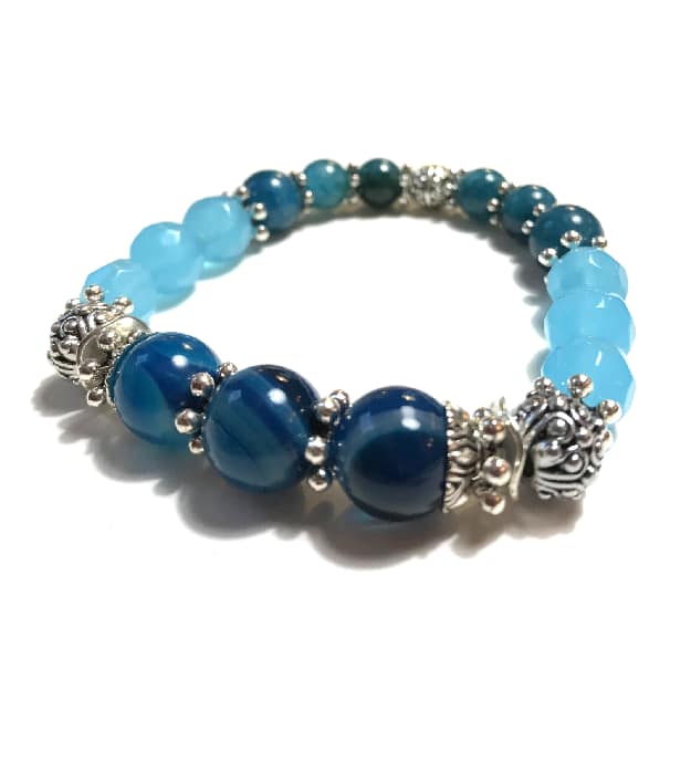 Blauwe Boho Stretch Armband met Halfedelstenen in zilver 4