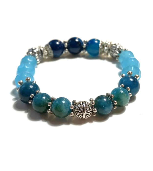 Blauwe Boho Stretch Armband met Halfedelstenen in zilver 3