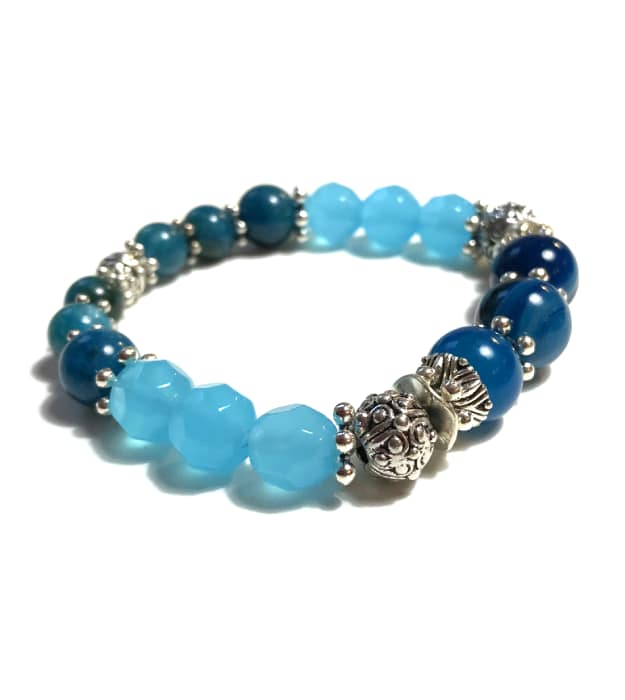 Blauwe Boho Stretch Armband met Halfedelstenen in zilver 2