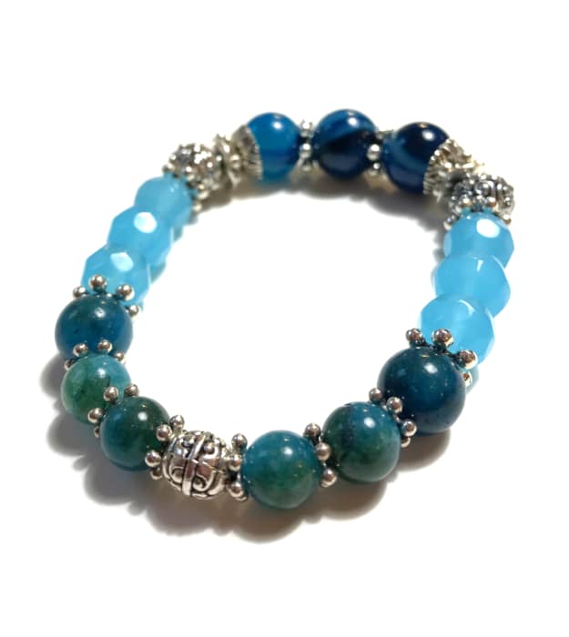 Blauwe Boho Stretch Armband met Halfedelstenen in zilver 5