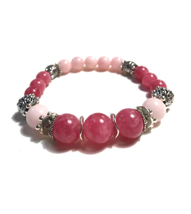 Roze Stretch Armband met Halfedelstenen in zilver