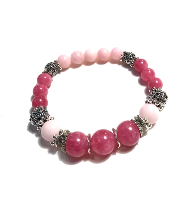Roze Stretch Armband met Halfedelstenen in zilver - Afbeelding 2