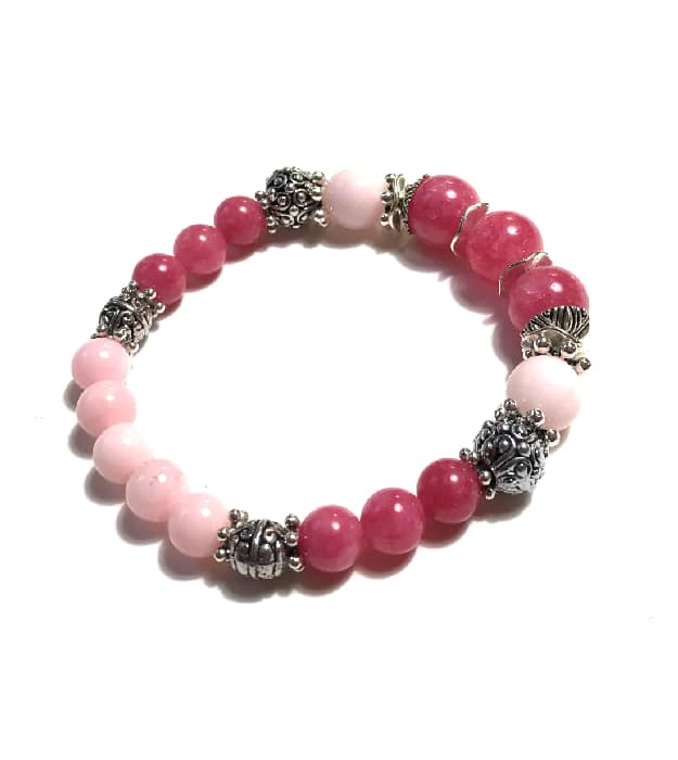 Roze Stretch Armband met Halfedelstenen in zilver - Afbeelding 3