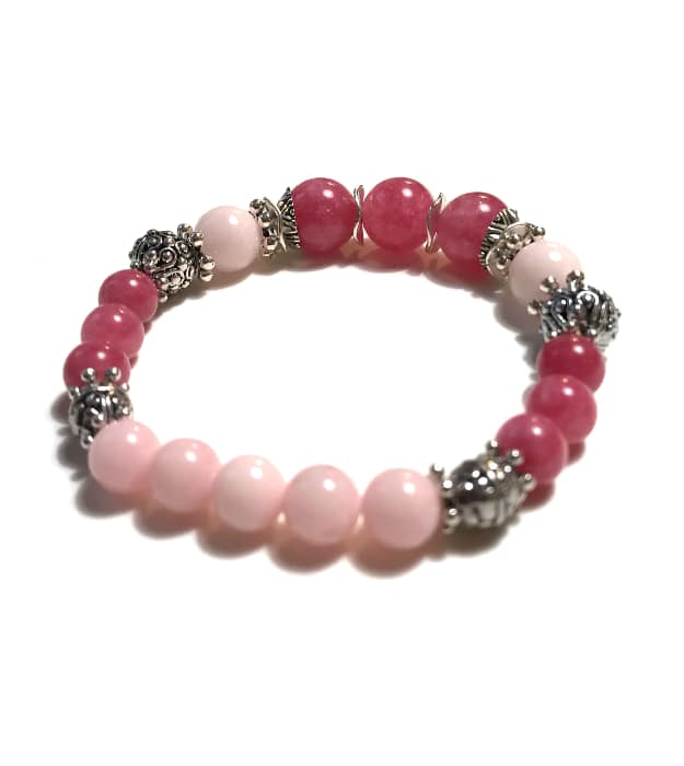 Roze Stretch Armband met Halfedelstenen in zilver