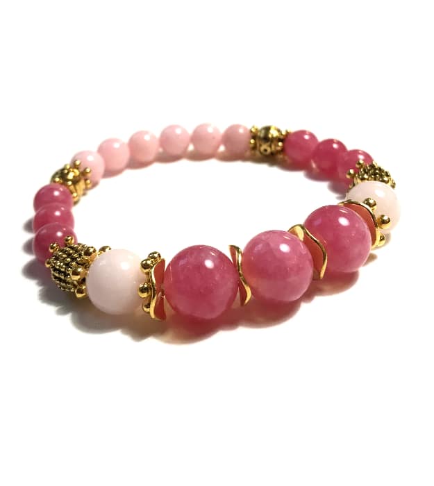 Roze Stretch Armband met Halfedelstenen in goud - Afbeelding 3