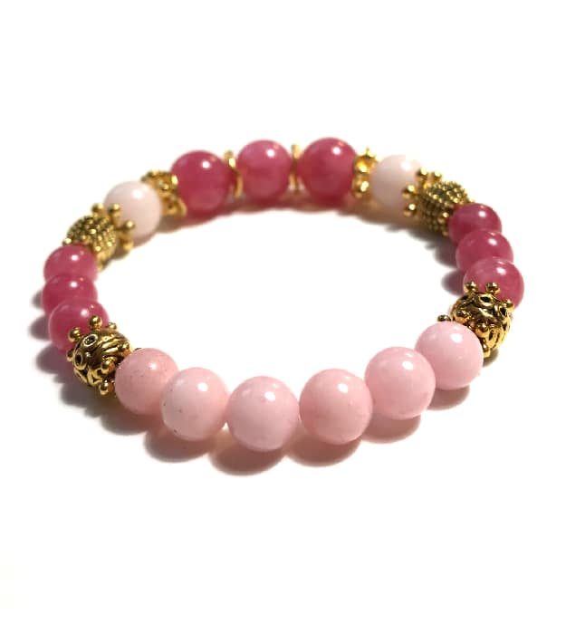 Roze Stretch Armband met Halfedelstenen in goud - Afbeelding 4