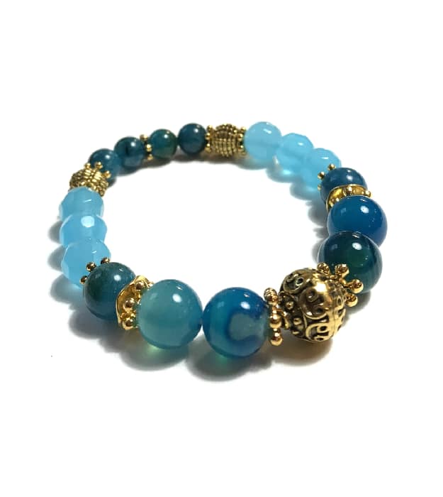 Blauwe Stretch Armband met Halfedelstenen in goud - Afbeelding 2