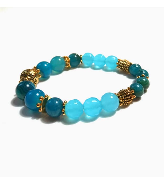 Blauwe Stretch Armband met Halfedelstenen in goud 1