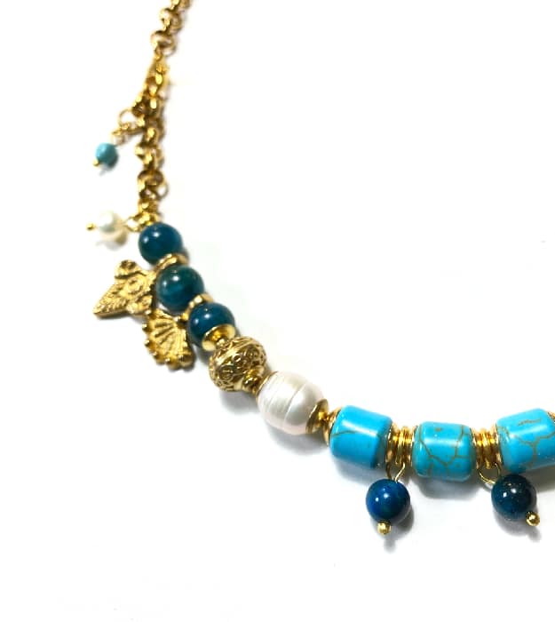 Handgemaakte Blauwe Ketting met Halfedelstenen in goud - Afbeelding 3