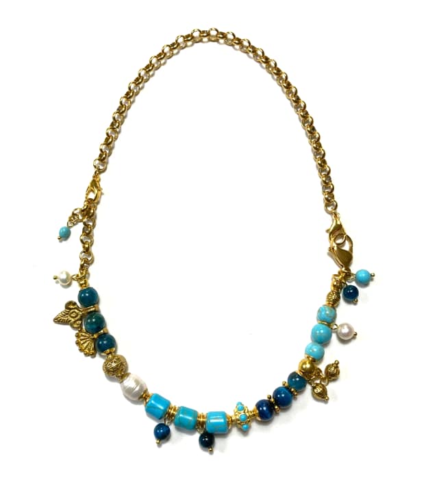 Handgemaakte Blauwe Ketting met Halfedelstenen in goud