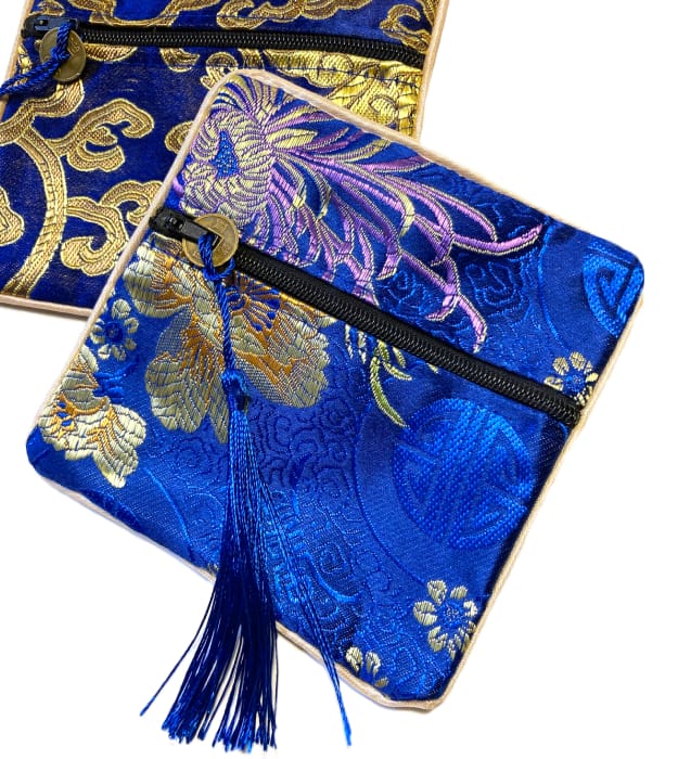Blauw Sieraden etui van brokaat satijn