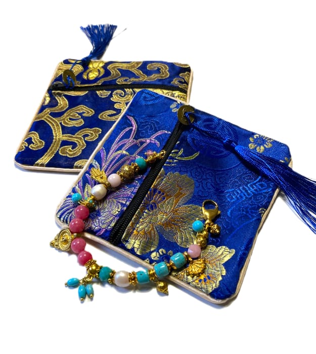 Blauw Sieraden etui van brokaat satijn, prijs per stuk