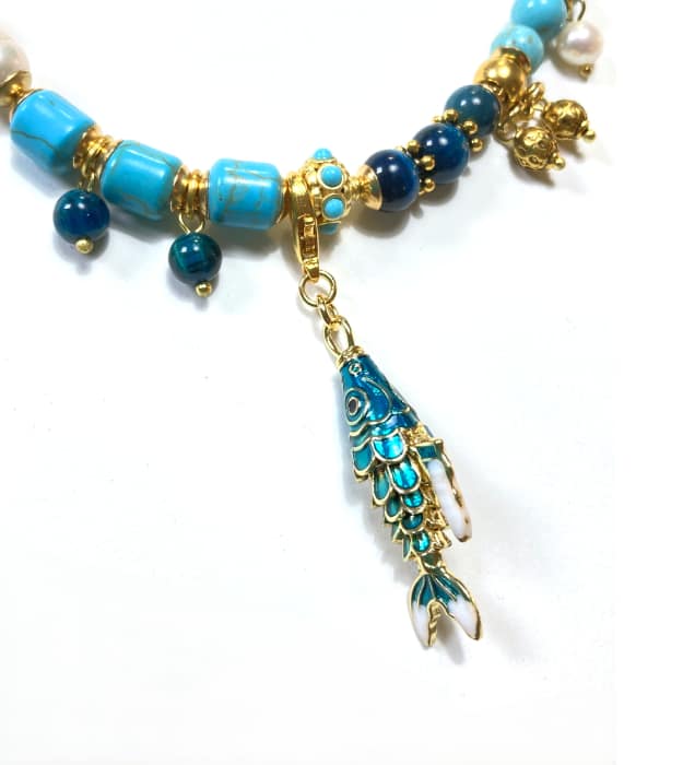 Vergulde vis hanger turquoise - Afbeelding 3