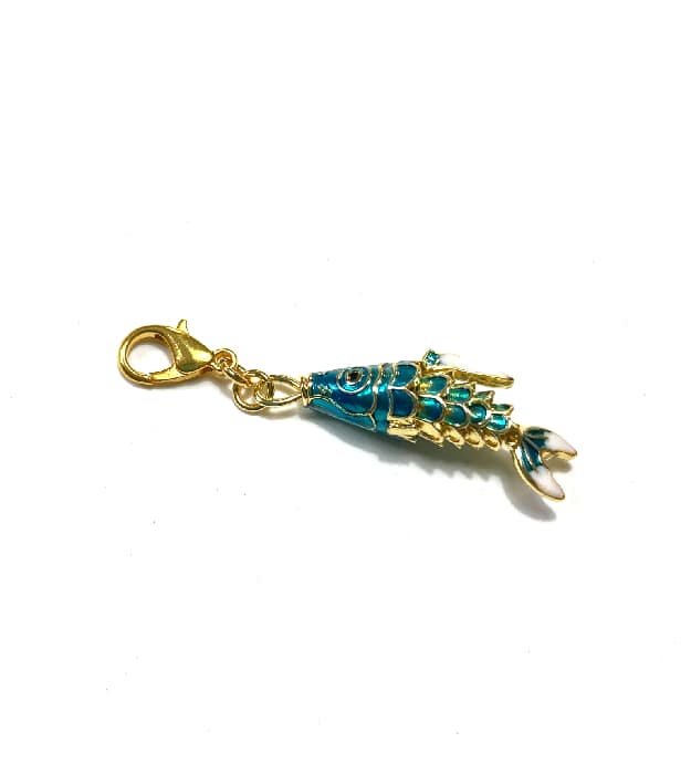 Vergulde vis hanger turquoise