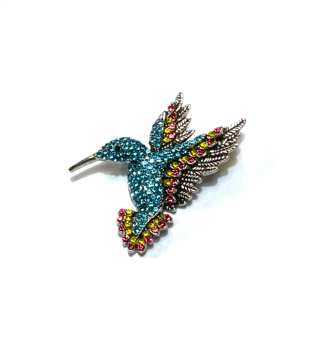 Lichtblauwe Vogel Broche met Strass Kolibri - Afbeelding 3