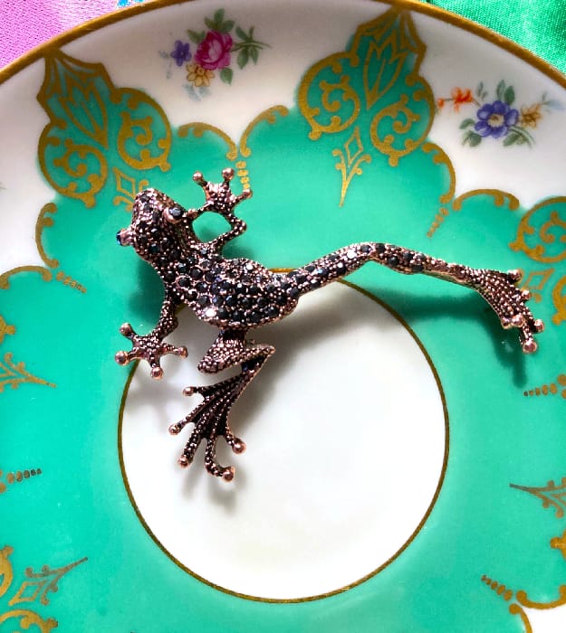 Bruine Kikker Broche met Zwarte Strass - Afbeelding 3