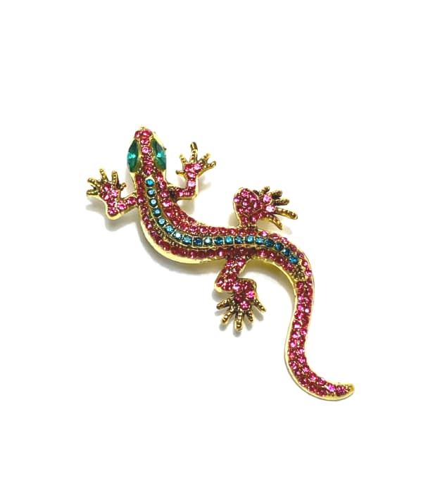 Roze Hagedis Broche met Strass