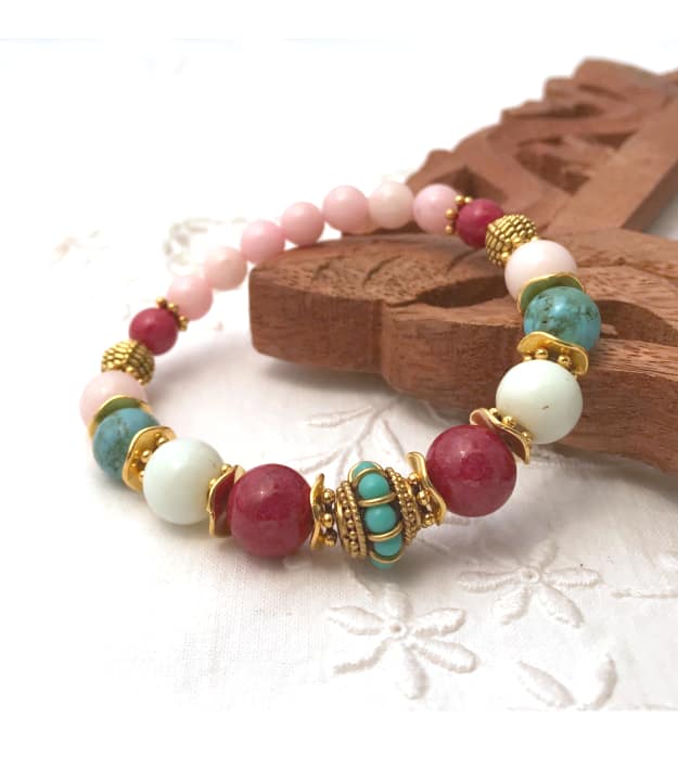 Meerkleurige Boho Stretch Armband met halfedelstenen