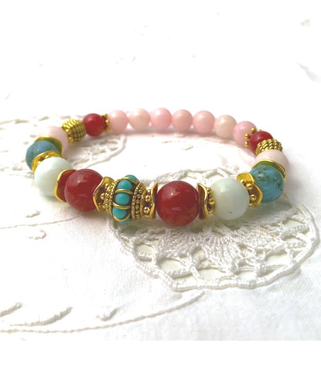 Meerkleurige Boho Stretch Armband met Halfedelstenen - Afbeelding 3